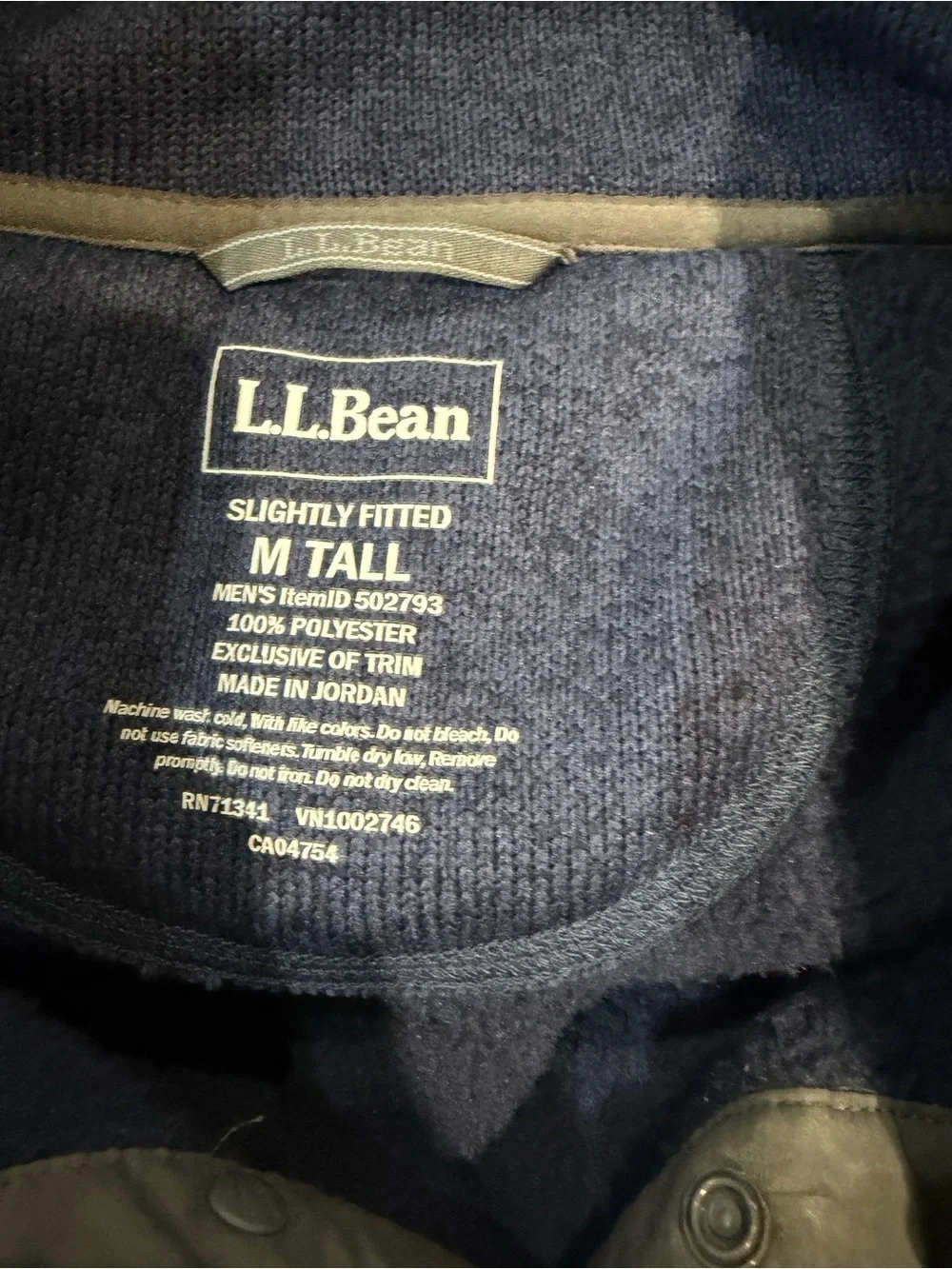 L.L. Bean Men's Navy Zip-Front Fleece Pullover with Contrast Trim